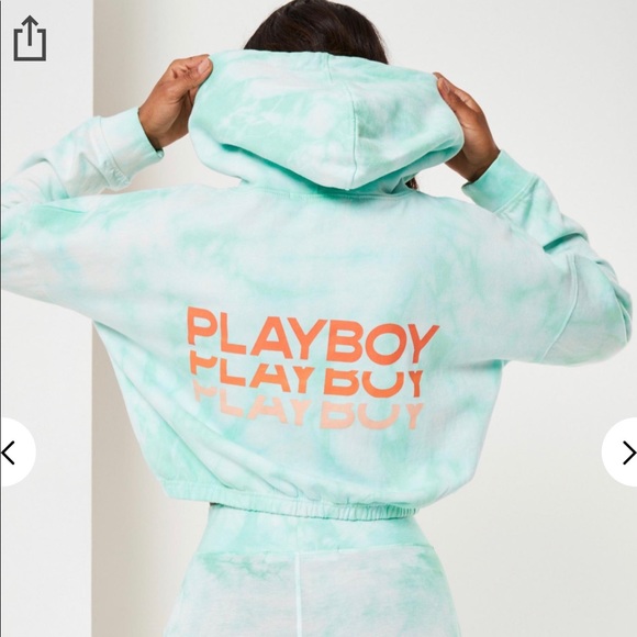 Playboy Mint Tie Dye Zip Through Cropped Hoodie - Picture 2 of 5